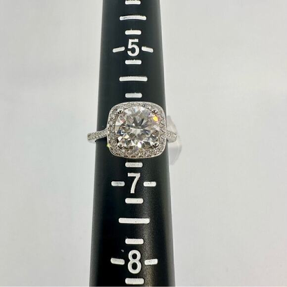 Moissanite Round Cut Cushion Cut Halo Ring Brilliant 2 Ct GRA Certified Size 6 - Picture 3 of 12